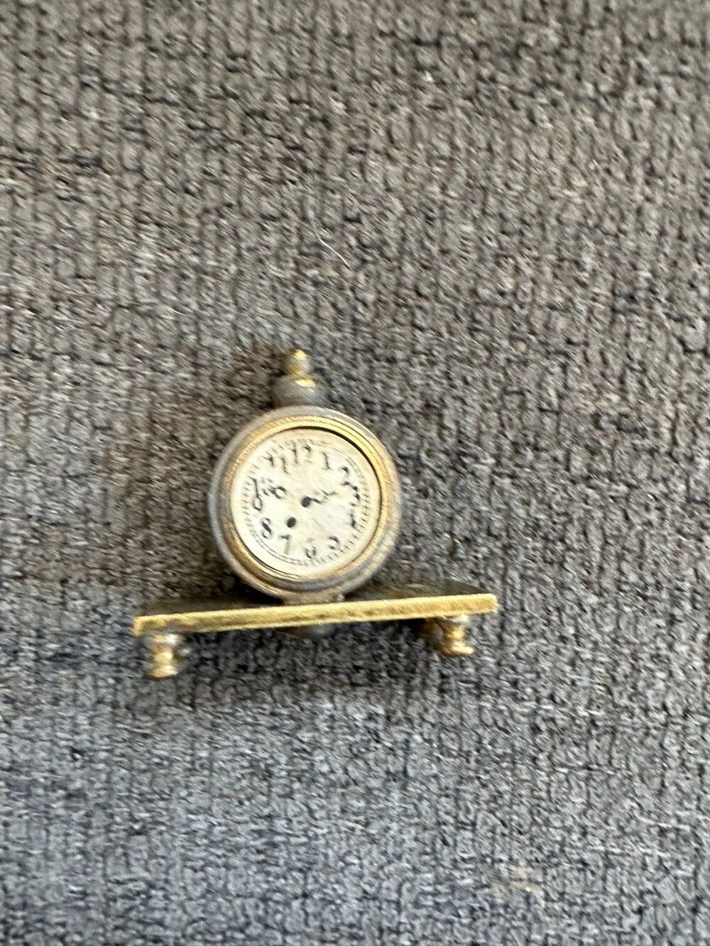 Vintage Collectable Rustic Brass Mini Mantel Clock Aged Patina Tarnished Charm